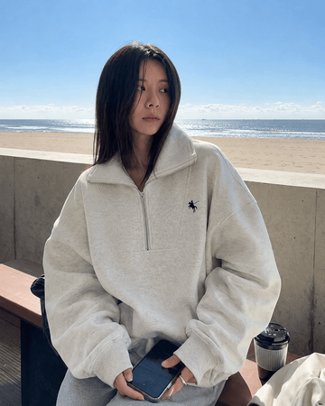 Women’s Cream White Quarter Zip High Collar Oversized Sweatshirt Everyday Travel - Edin London