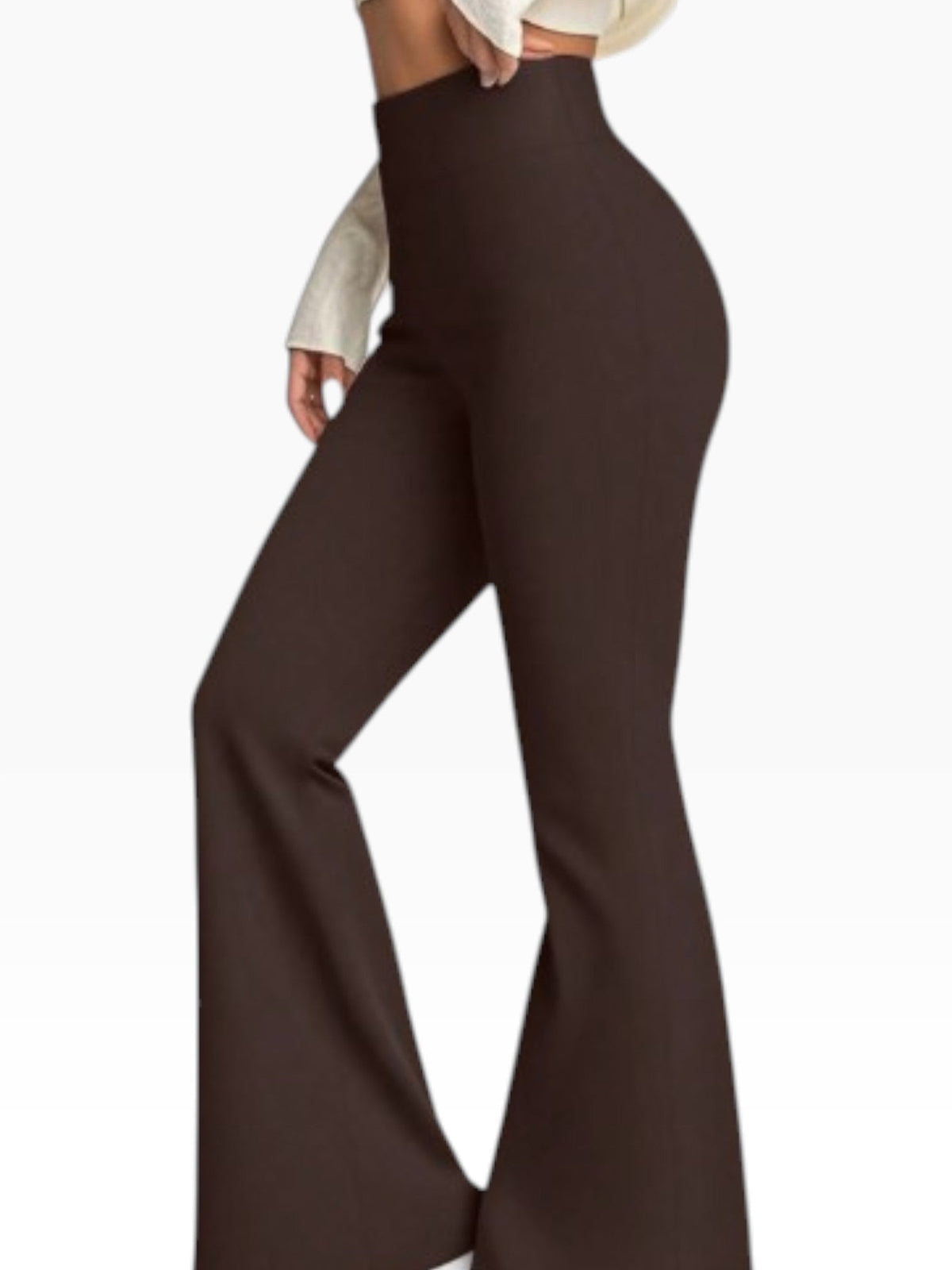 Women’s Dark Brown High-Waisted Flared Leggings Stretch Fit - Edin London