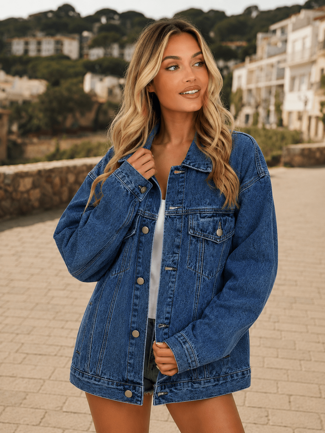 Women's Denim Jacket Denim Long Sleeve Oversized Button Fashion Jacket - Edin London