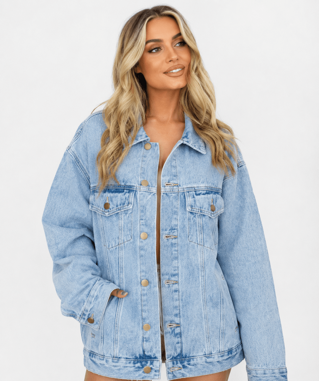Women's Denim Jacket Denim Long Sleeve Oversized Button Fashion Jacket - Edin London