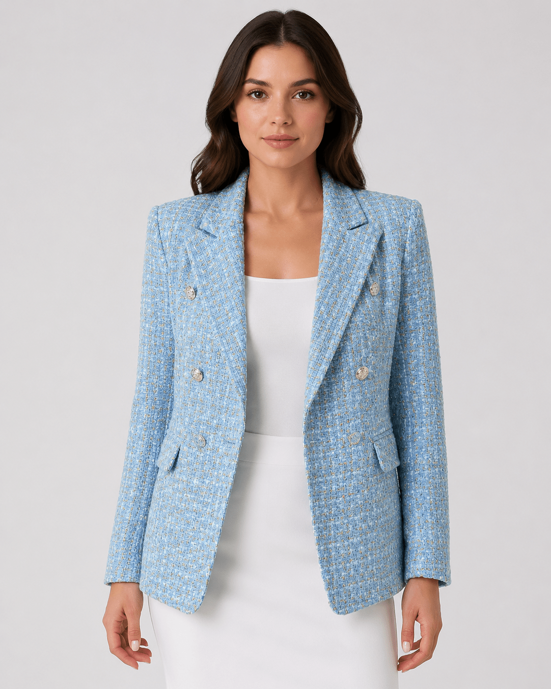 Women's Double Breasted Blazer Elegant Long Sleeve Office Suit Jacket - Edin London