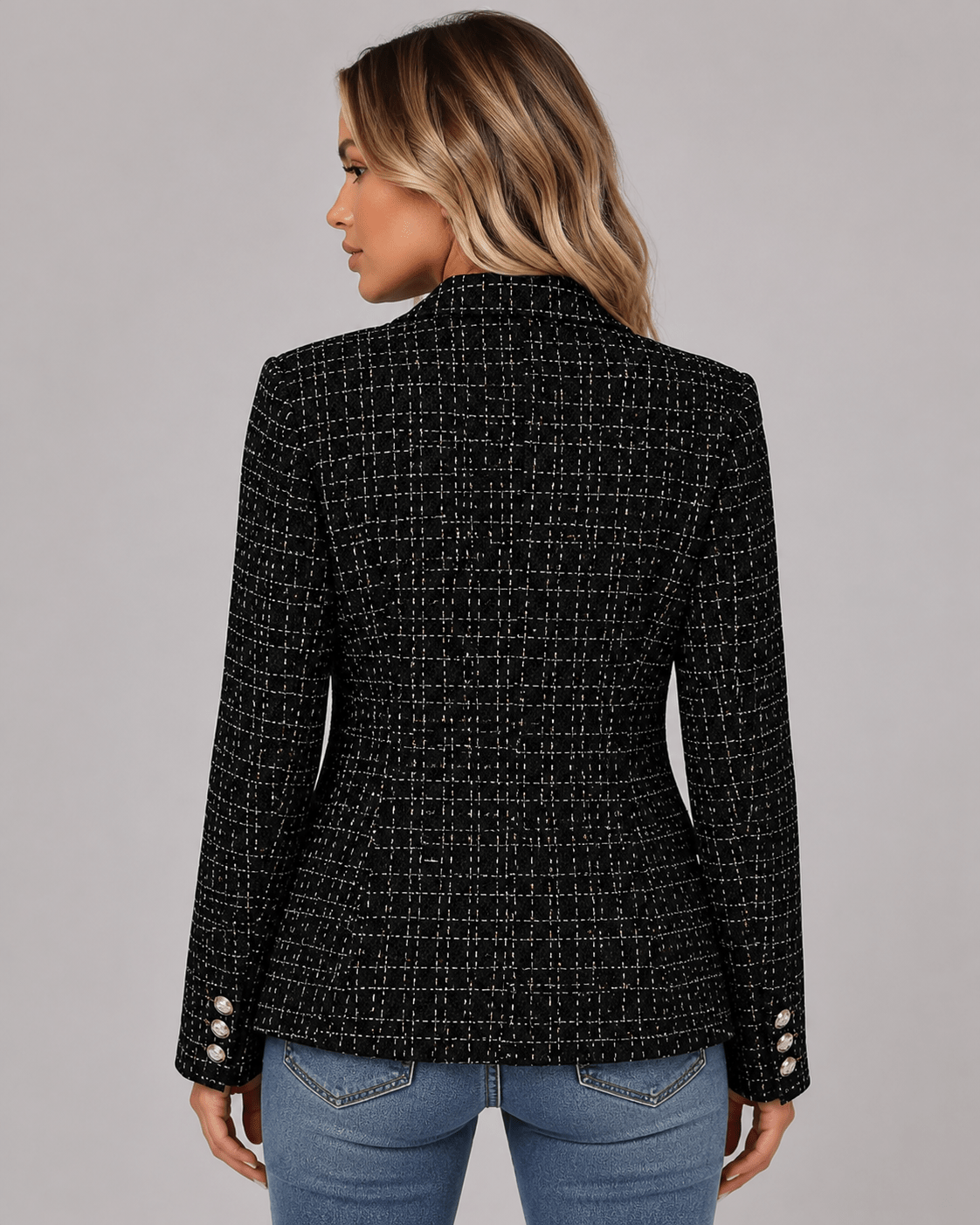 Women's Double Breasted Blazer Elegant Long Sleeve Office Suit Jacket - Edin London