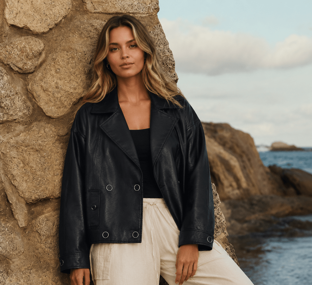 Women’s Double-Breasted PU leather Jacket - Edin London