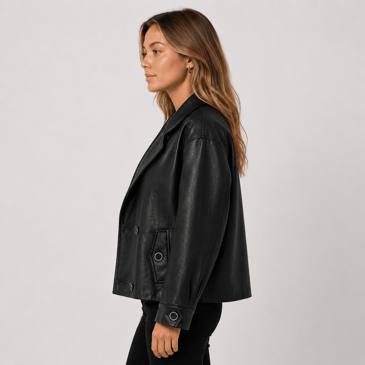 Women’s Double-Breasted PU leather Jacket - Edin London