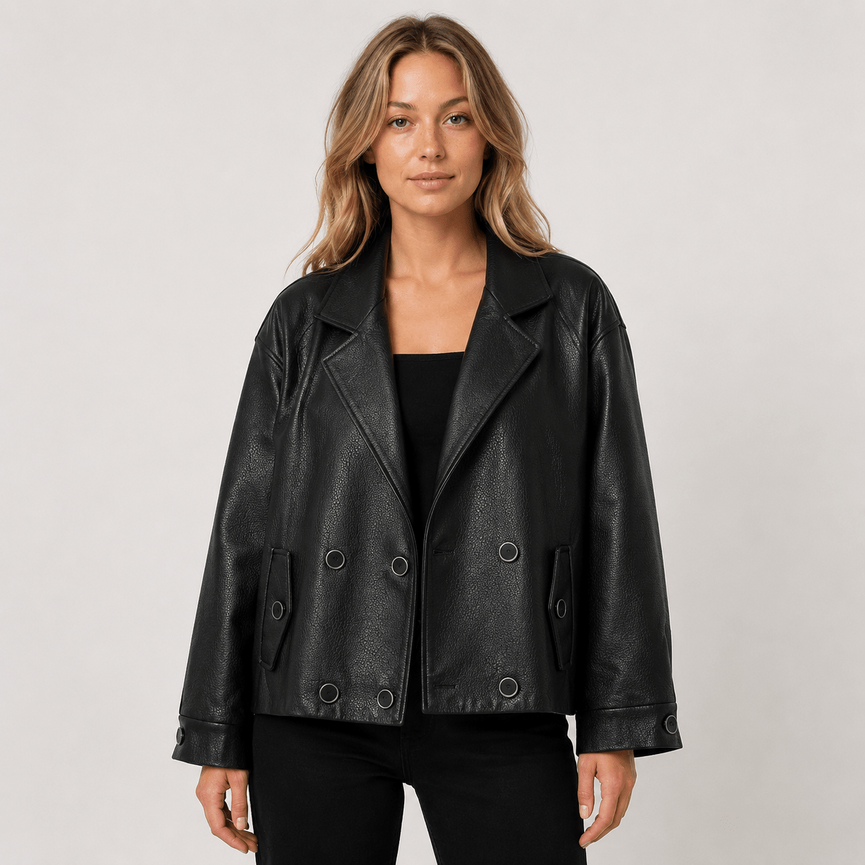 Women’s Double-Breasted PU leather Jacket - Edin London