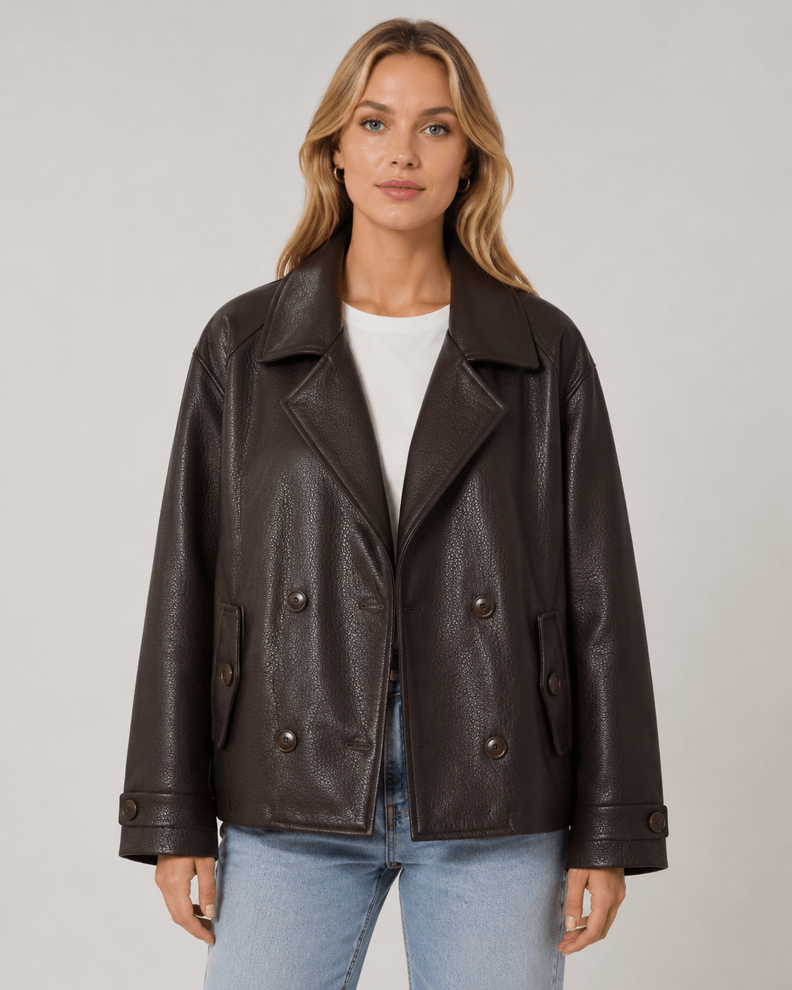 Women’s Double-Breasted PU leather Jacket - Edin London