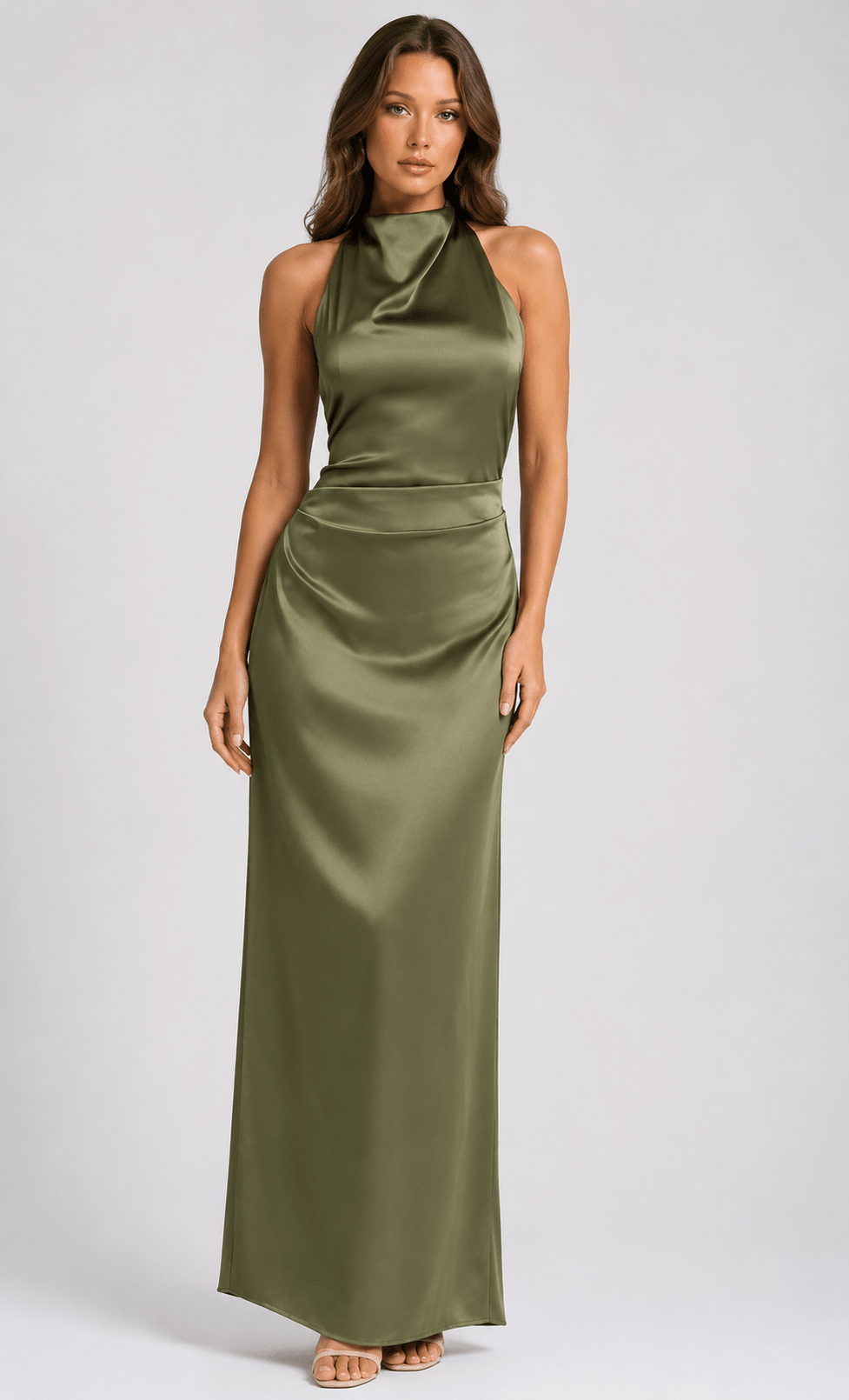 Women's Draped Neck Tie-Waist Backless Maxi Dress Elegant Ruched Summer Evening Party Dress - Edin London