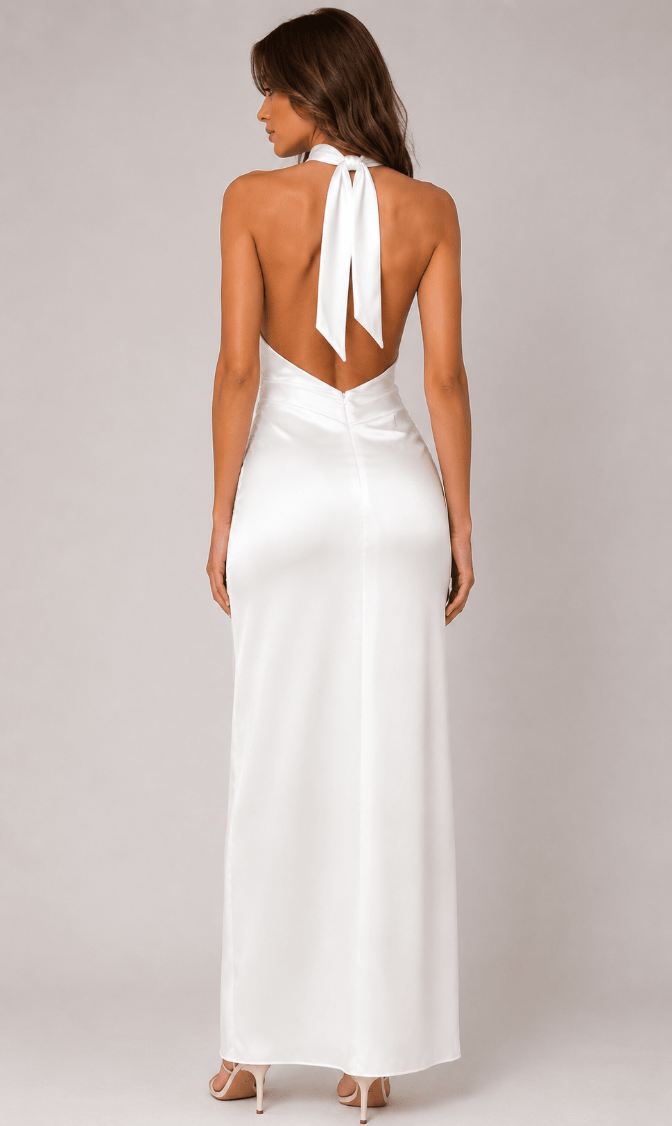 Women's Draped Neck Tie-Waist Backless Maxi Dress Elegant Ruched Summer Evening Party Dress - Edin London