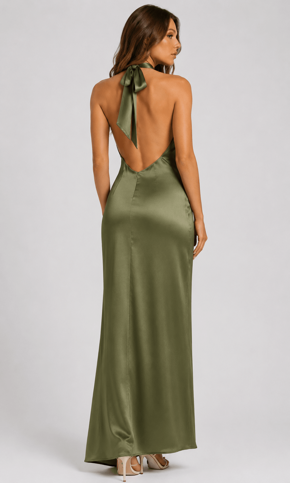 Women's Draped Neck Tie-Waist Backless Maxi Dress Elegant Ruched Summer Evening Party Dress - Edin London