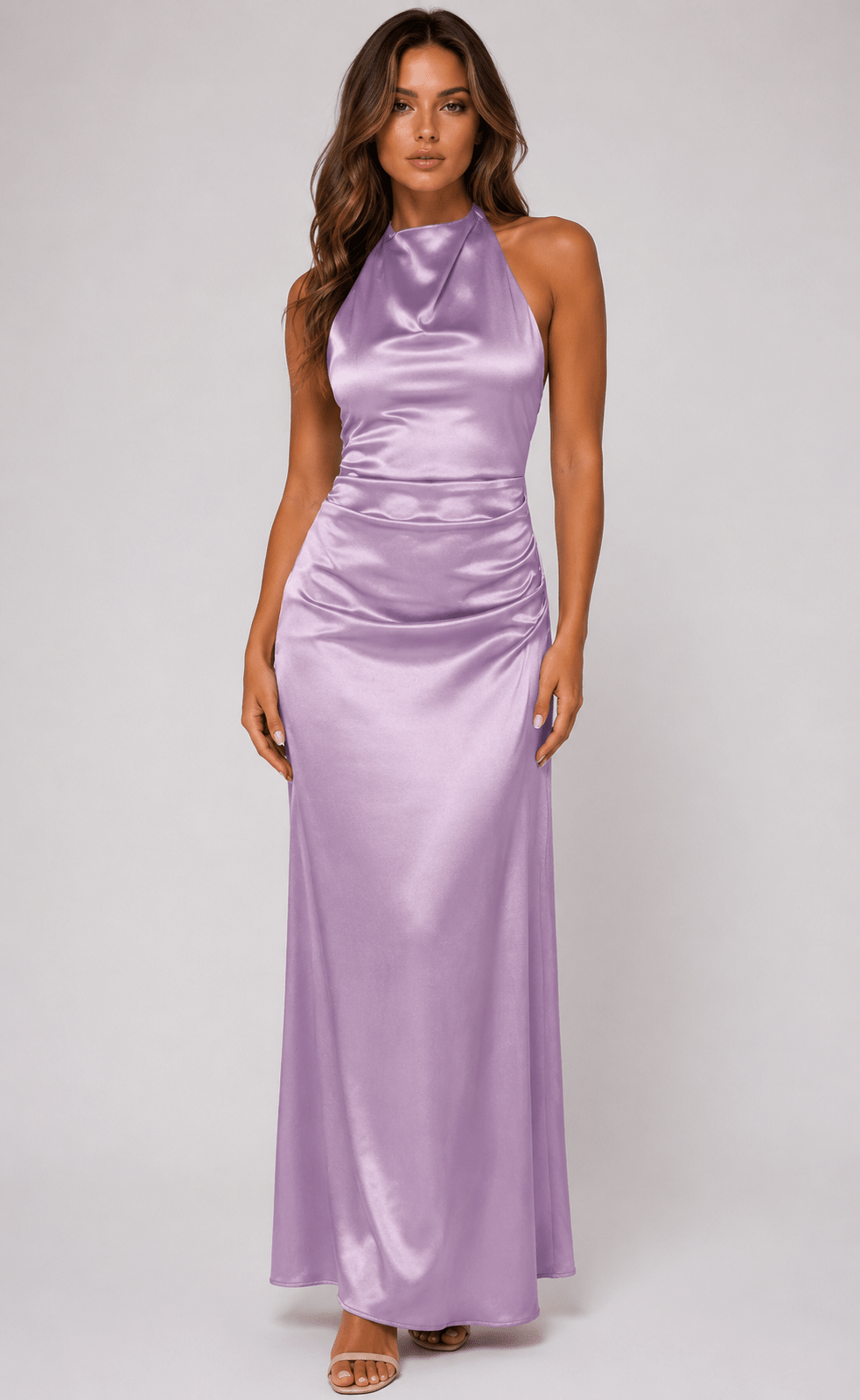 Women's Draped Neck Tie-Waist Backless Maxi Dress Elegant Ruched Summer Evening Party Dress - Edin London