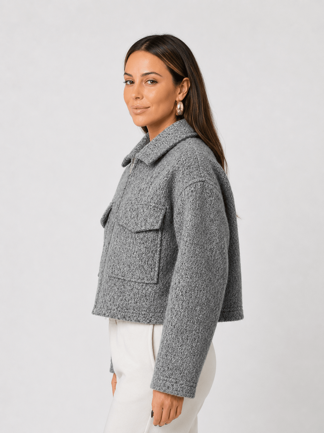 Women's Elegant Pearl Textured Zip-up jacket - Edin London