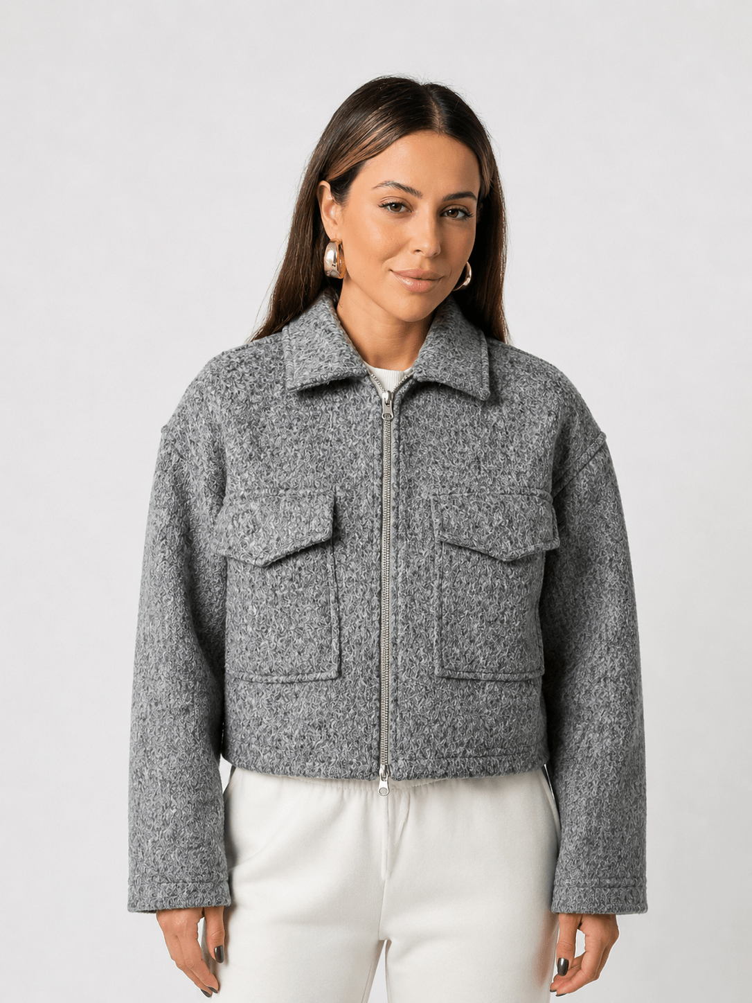 Women's Elegant Pearl Textured Zip-up jacket - Edin London