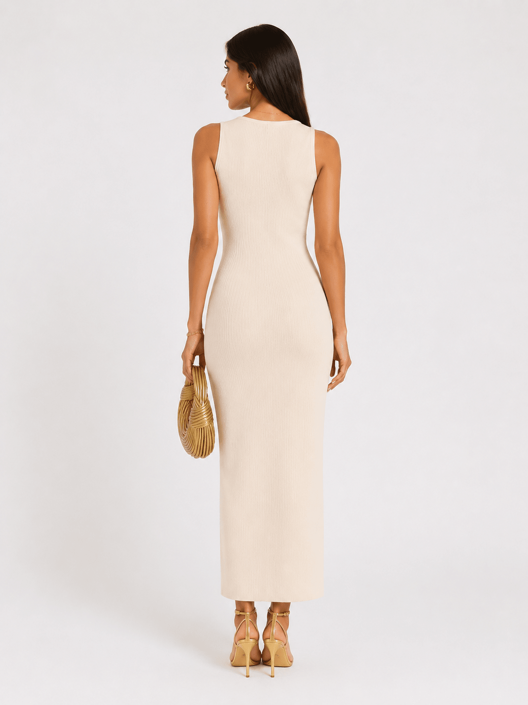 Women's Elegant Ribbed Knit Midi Dress – Sleeveless Button Front Bodycon Sweater Dress - Edin London