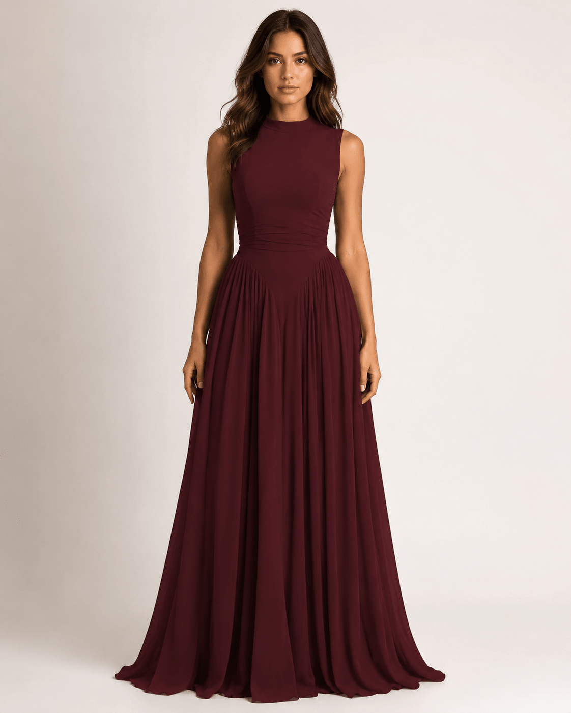 Women's Elegant Sleeveless Ruched Dress Round Neck Slim Fit Party & Occasion Dress - Edin London