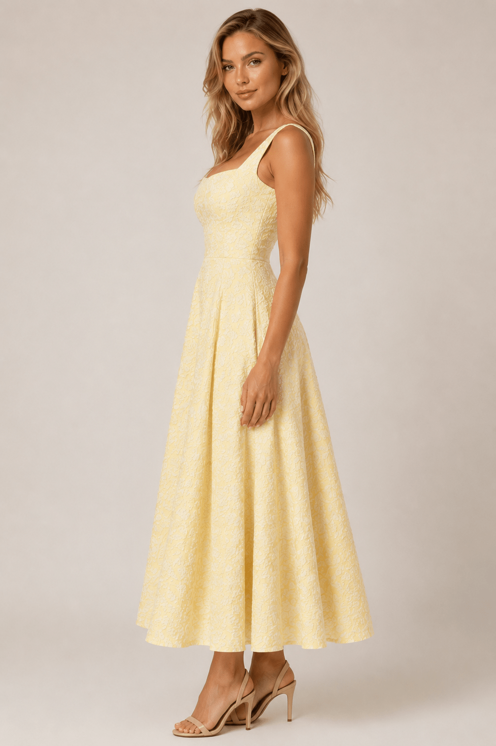 Women's Elegant Spaghetti Strap Midi Dress French Style Wedding Guest & Party Dress - Edin London