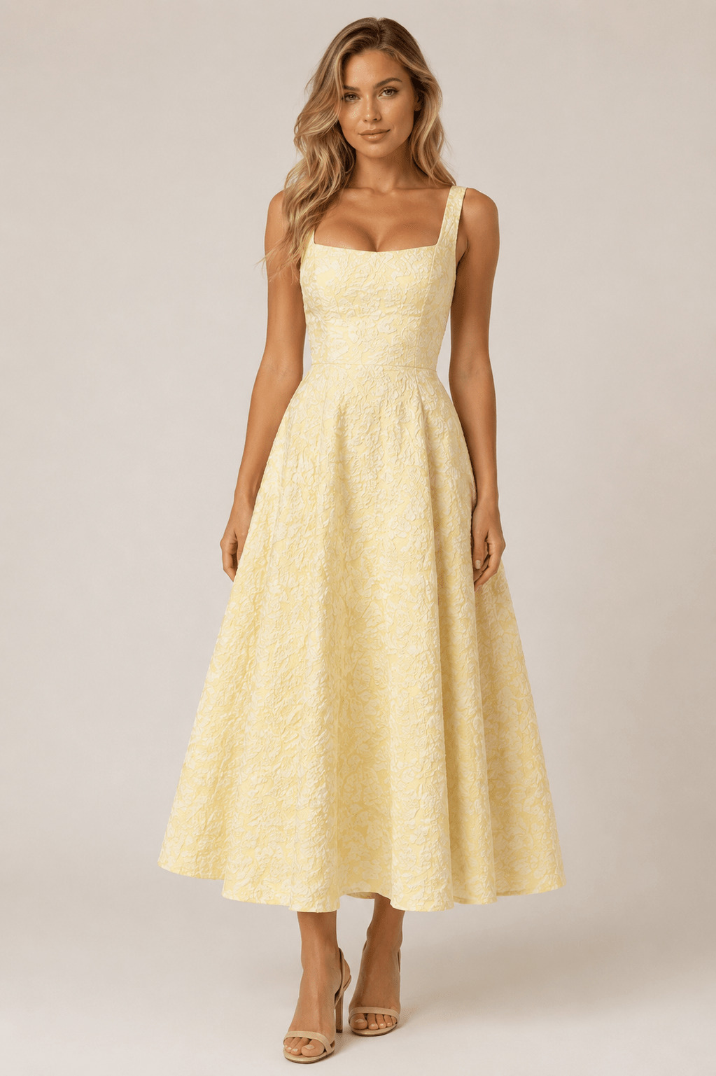 Women's Elegant Spaghetti Strap Midi Dress French Style Wedding Guest & Party Dress - Edin London