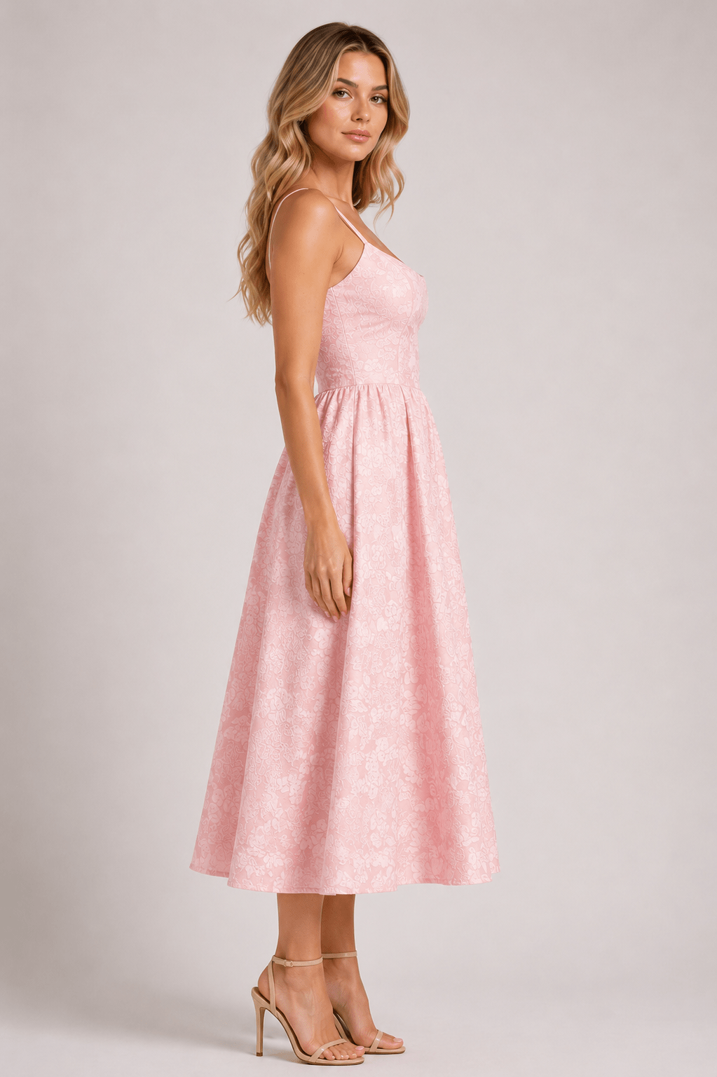 Women's Elegant Spaghetti Strap Midi Dress French Style Wedding Guest & Party Dress - Edin London