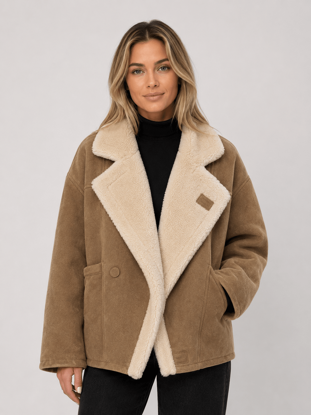 Women's Fashion Loose Warm Retro Lamb Wool Jacket - Edin London