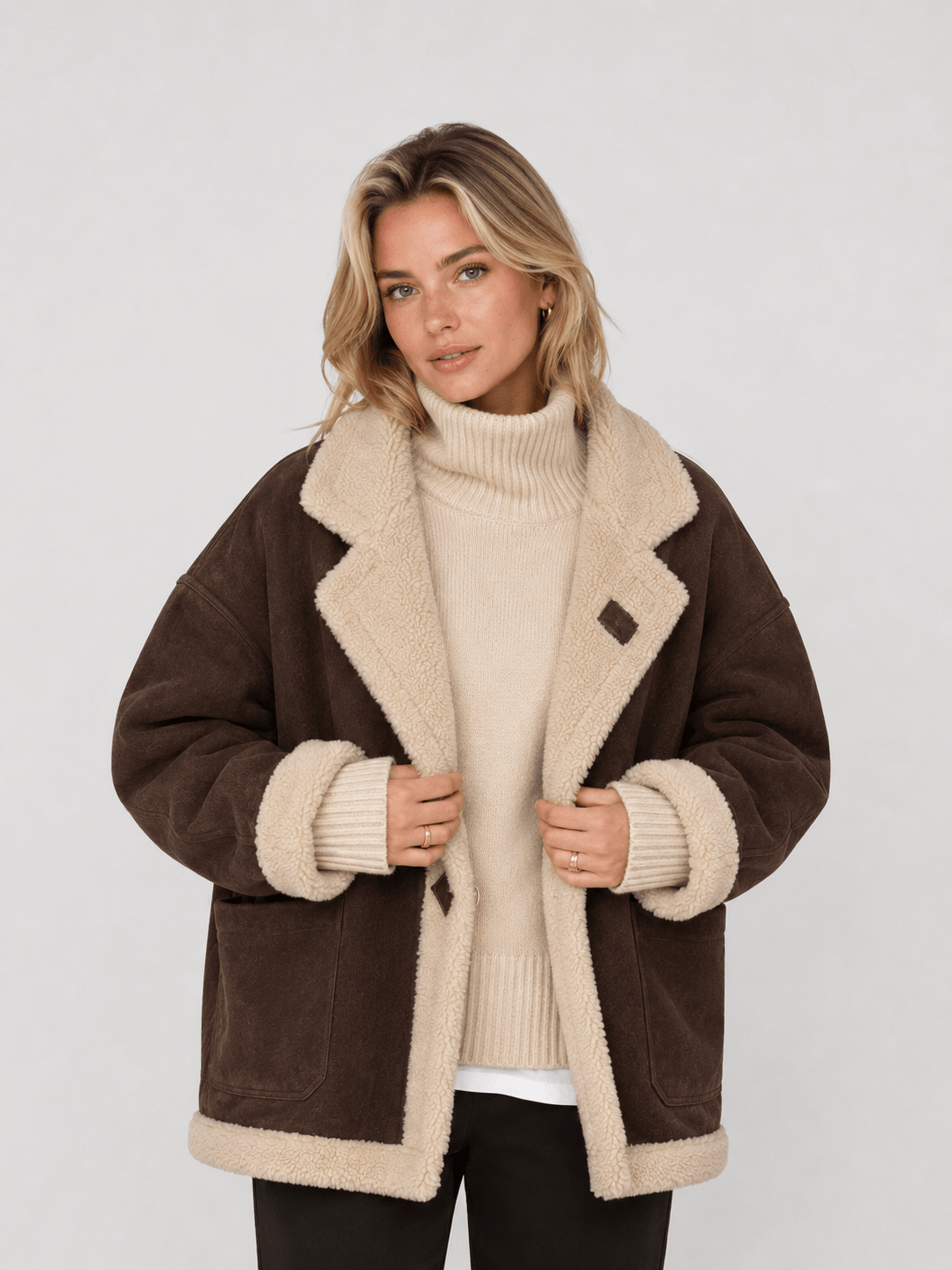 Women's Fashion Loose Warm Retro Lamb Wool Jacket - Edin London