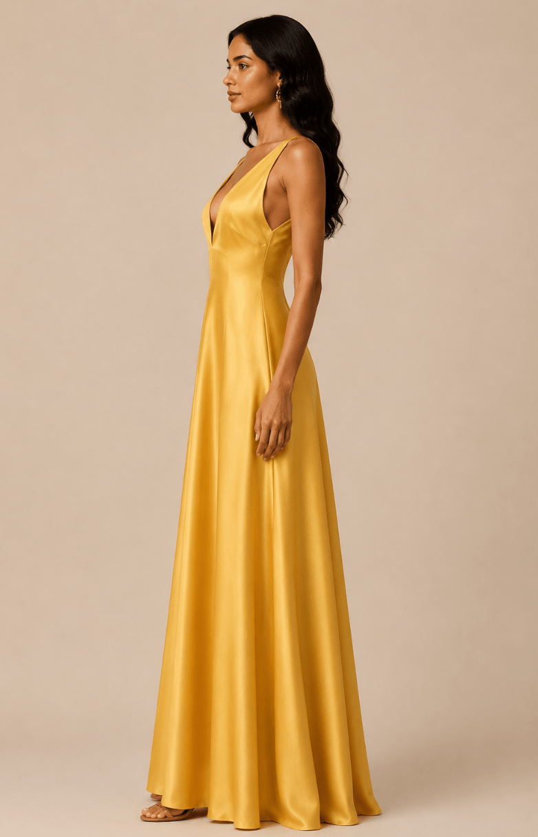 Women's Gold V Neck Party Maxi Dress Sleeveless - Edin London