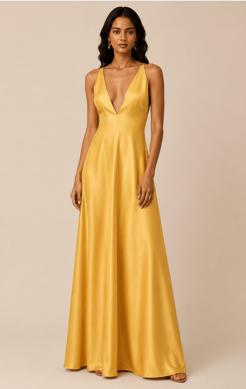 Women's Gold V Neck Party Maxi Dress Sleeveless - Edin London