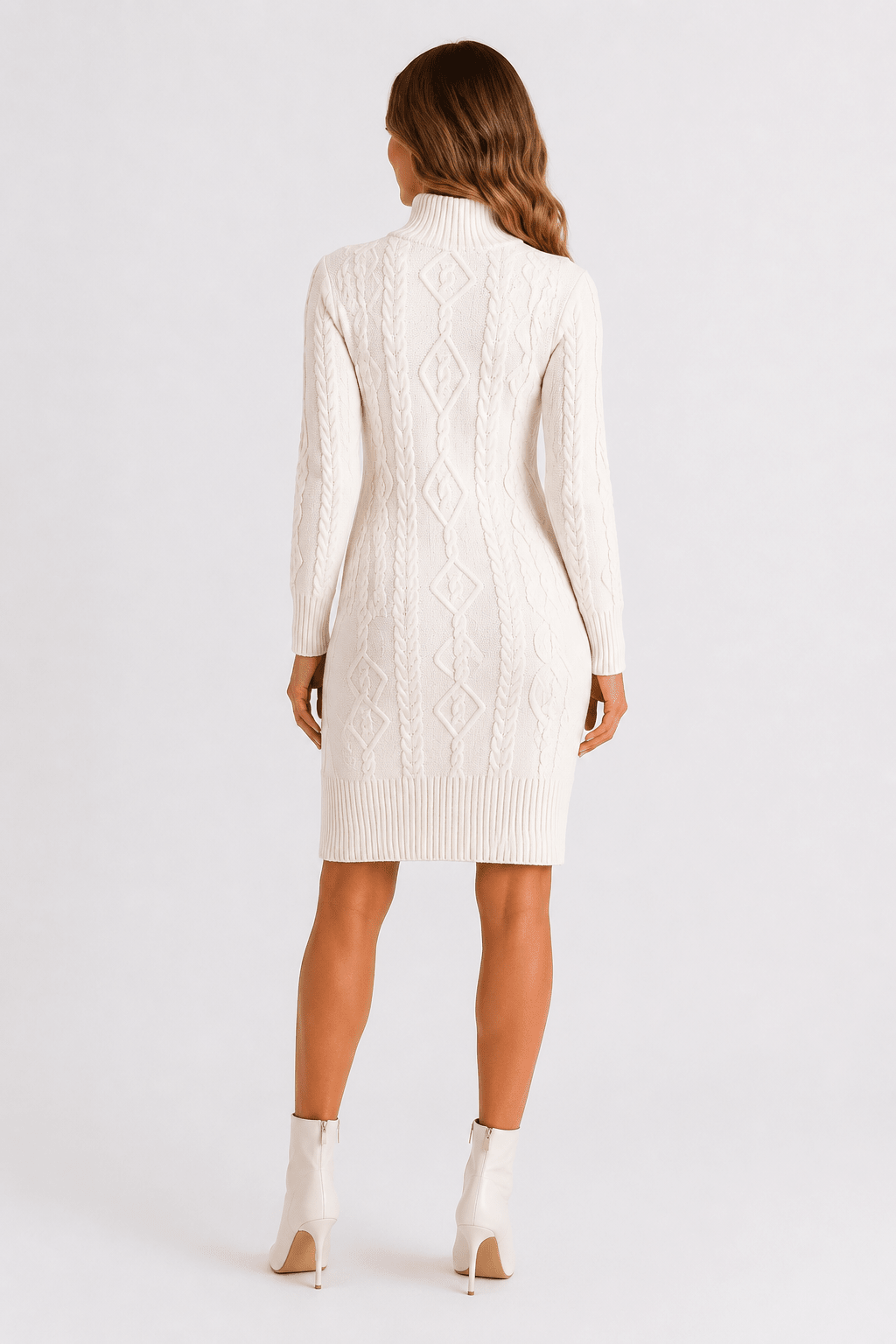 Women's High Neck Knitted Midi Sweater Dress – Long Sleeve Slim Fit Ribbed Knit Bodycon Dress - Edin London