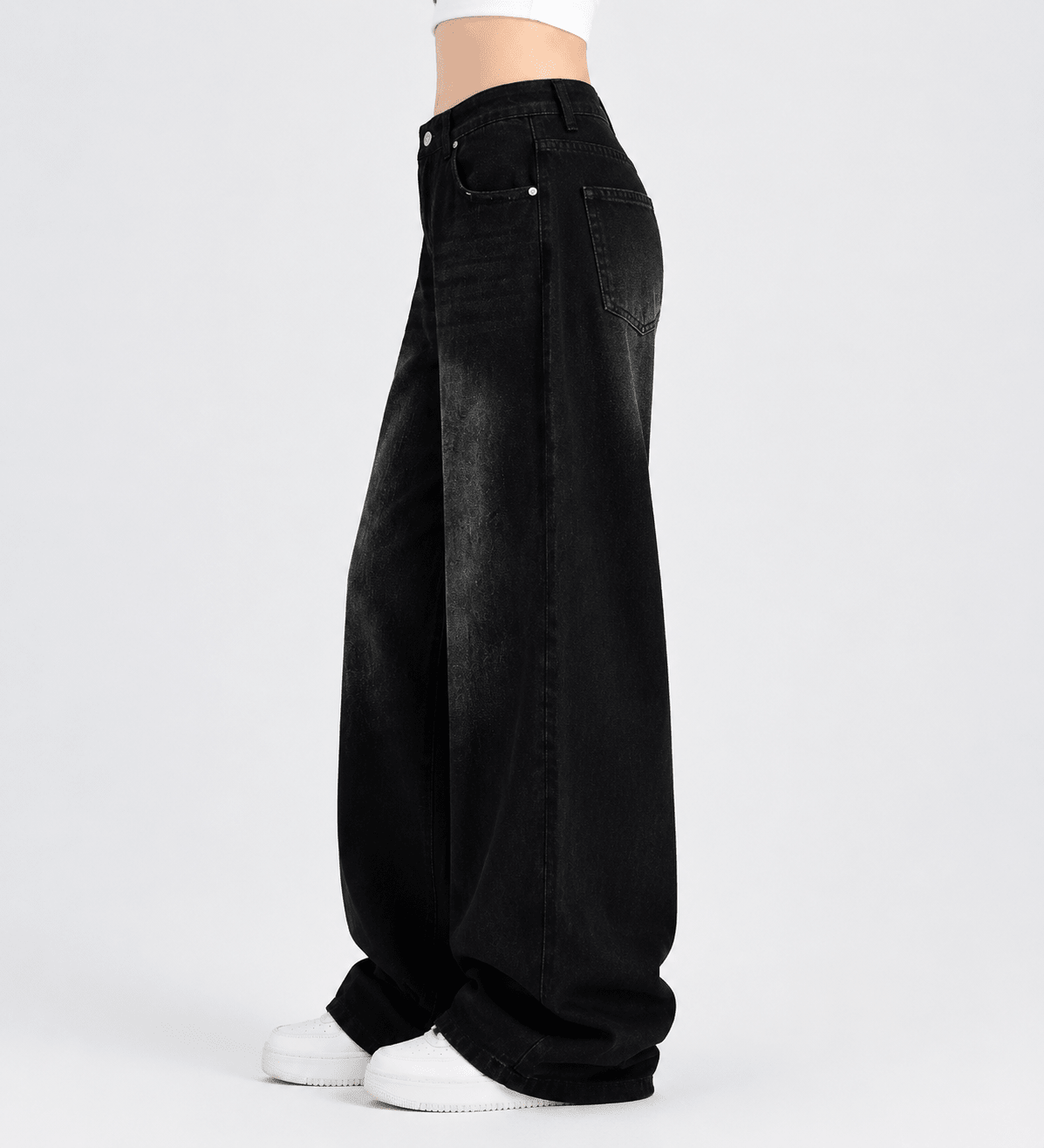 Women's High-Waist Distressed Wide-Leg Jeans – Relaxed Straight-Leg Full-Length Denim Pants - Edin London