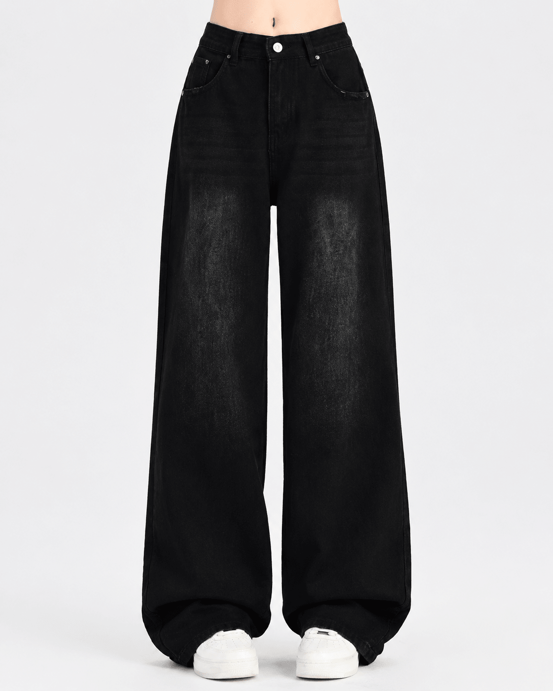 Women's High-Waist Distressed Wide-Leg Jeans – Relaxed Straight-Leg Full-Length Denim Pants - Edin London