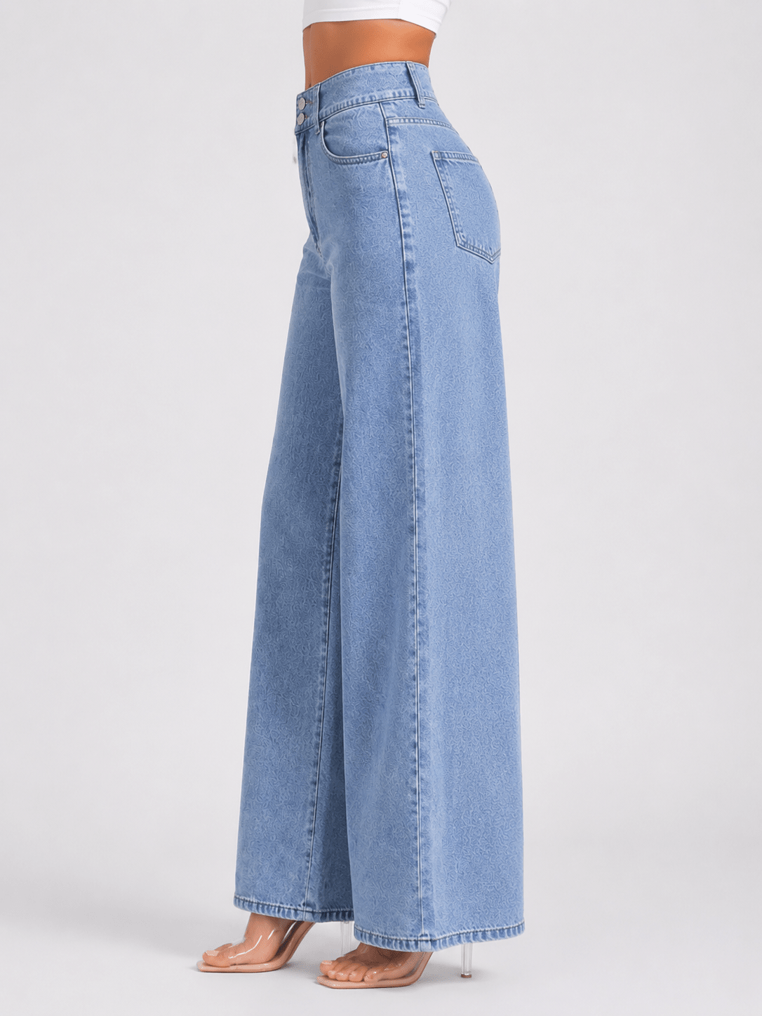 Women's High-Waist Straight-Leg Denim Jeans – Casual Double-Button Wide-Leg Cotton Stretch Trousers - Edin London
