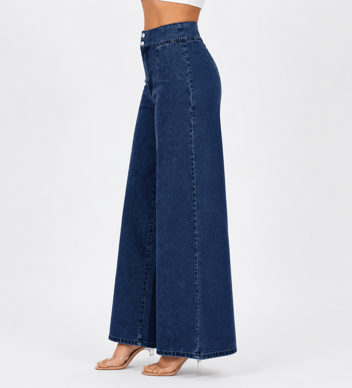 Women's High-Waist Straight-Leg Denim Jeans – Casual Double-Button Wide-Leg Cotton Stretch Trousers - Edin London