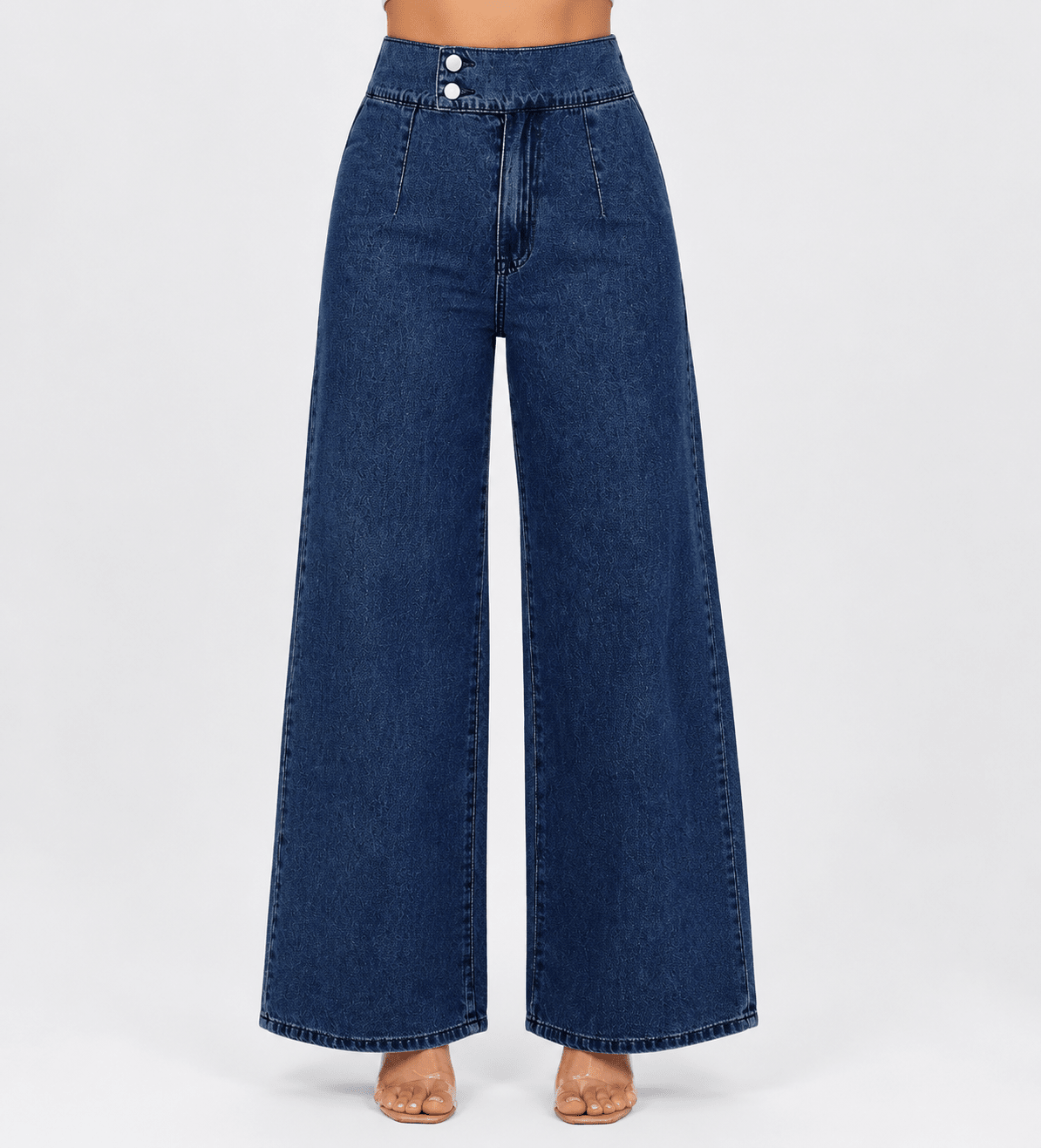 Women's High-Waist Straight-Leg Denim Jeans – Casual Double-Button Wide-Leg Cotton Stretch Trousers - Edin London