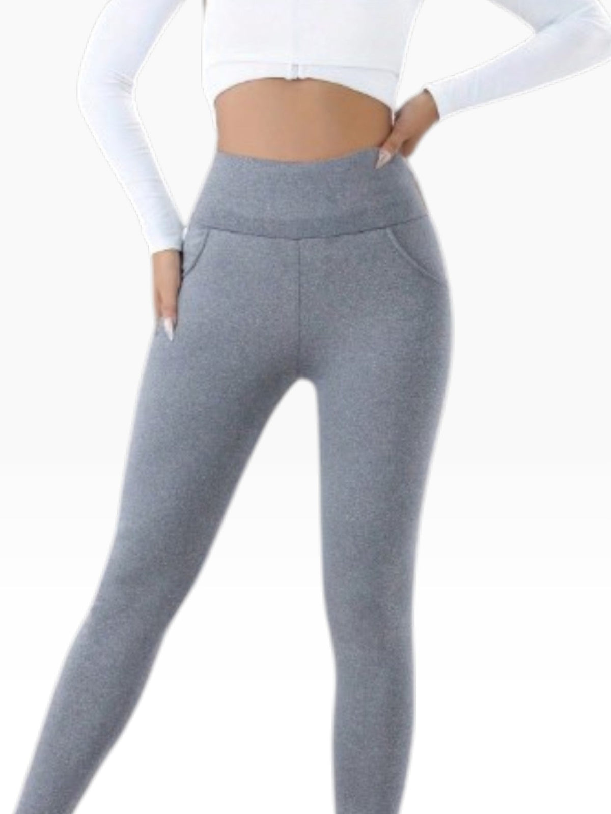 Women’s High Waisted White Fleece-Lined Leggings Casual & Comfortable Fit - Edin London