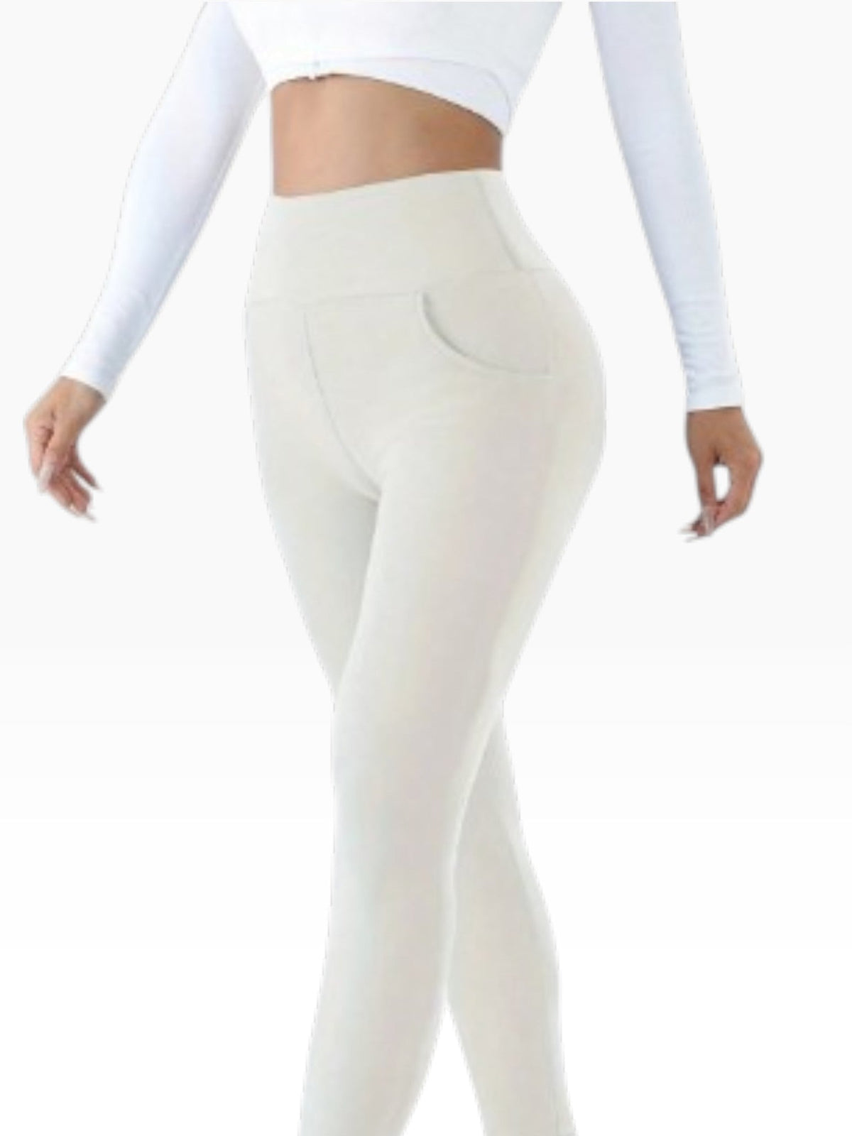 Women’s High Waisted White Fleece-Lined Leggings Casual & Comfortable Fit - Edin London