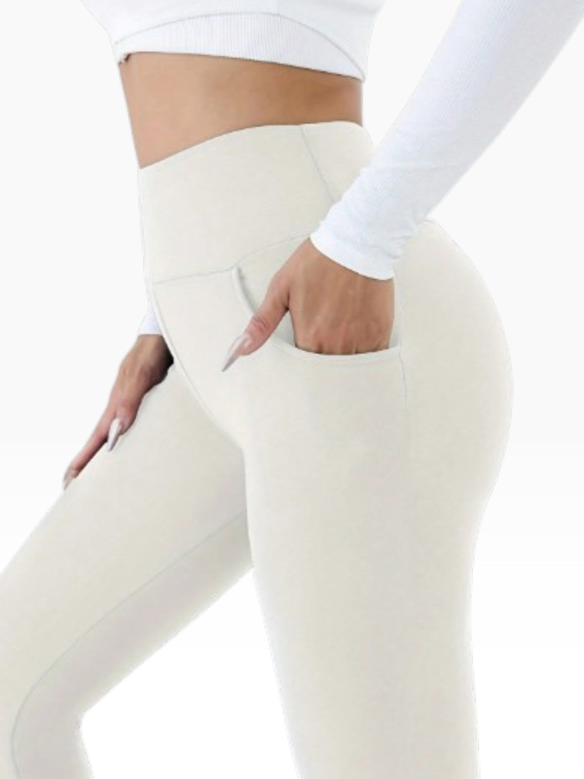 Women’s High Waisted White Fleece-Lined Leggings Casual & Comfortable Fit - Edin London