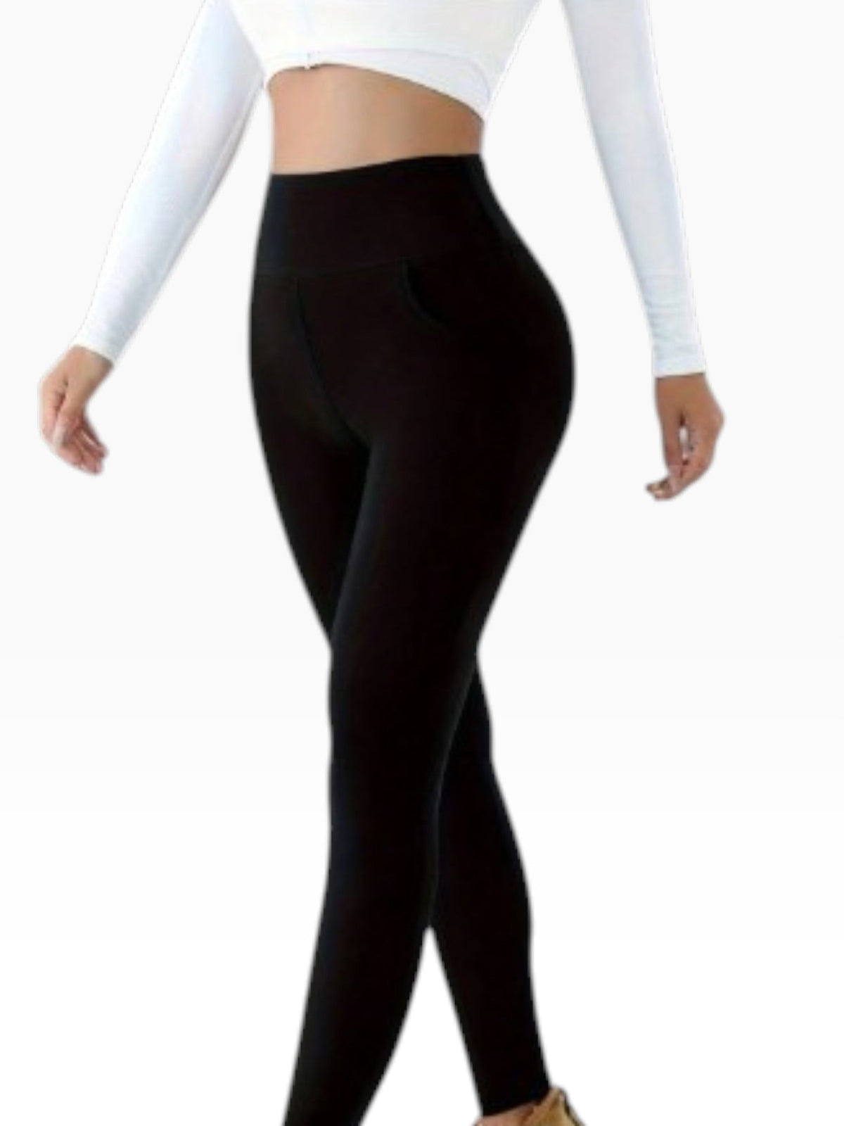 Women’s High Waisted White Fleece-Lined Leggings Casual & Comfortable Fit - Edin London