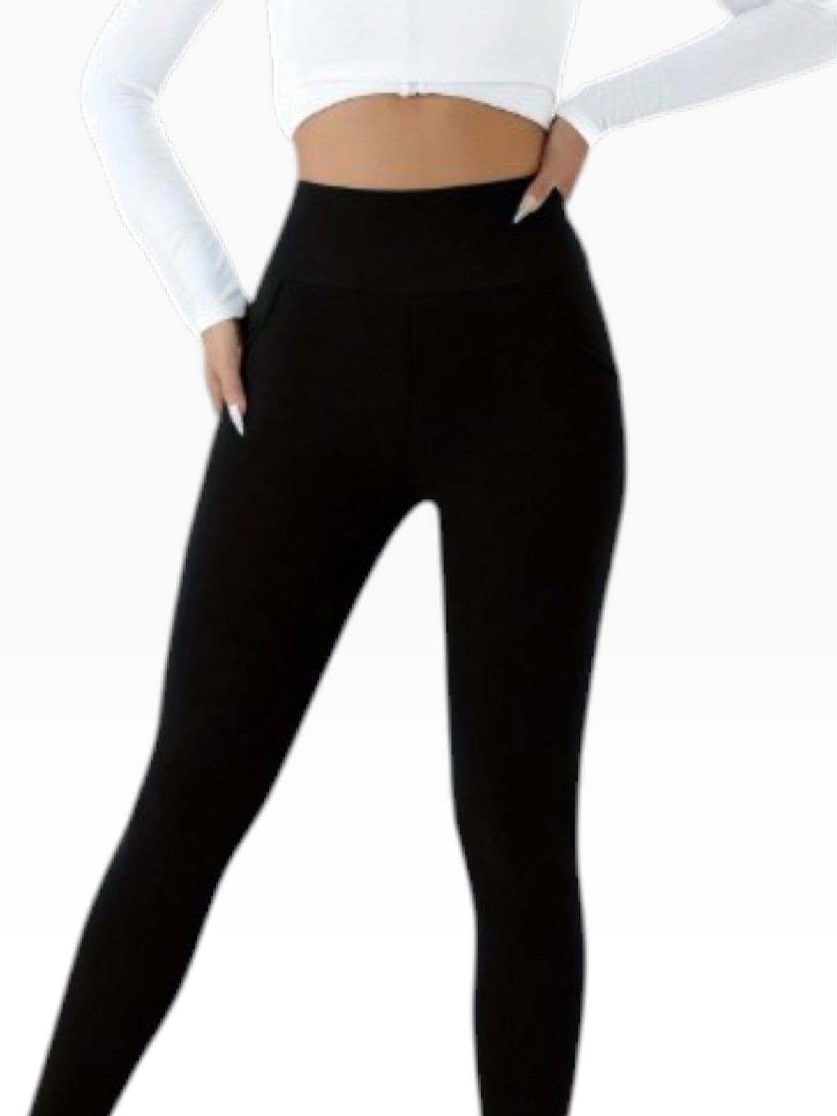 Women’s High Waisted White Fleece-Lined Leggings Casual & Comfortable Fit - Edin London