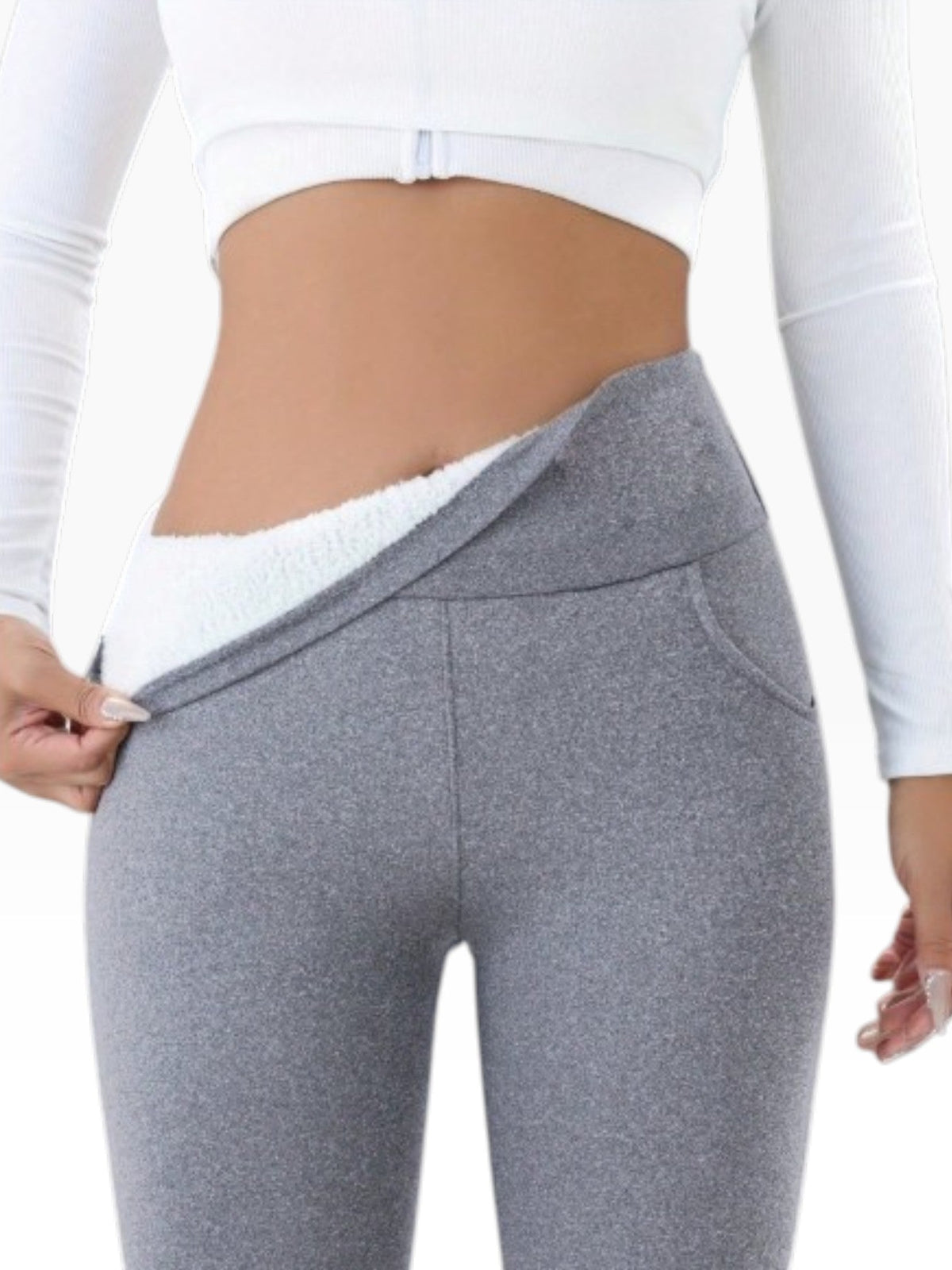 Women’s High Waisted White Fleece-Lined Leggings Casual & Comfortable Fit - Edin London