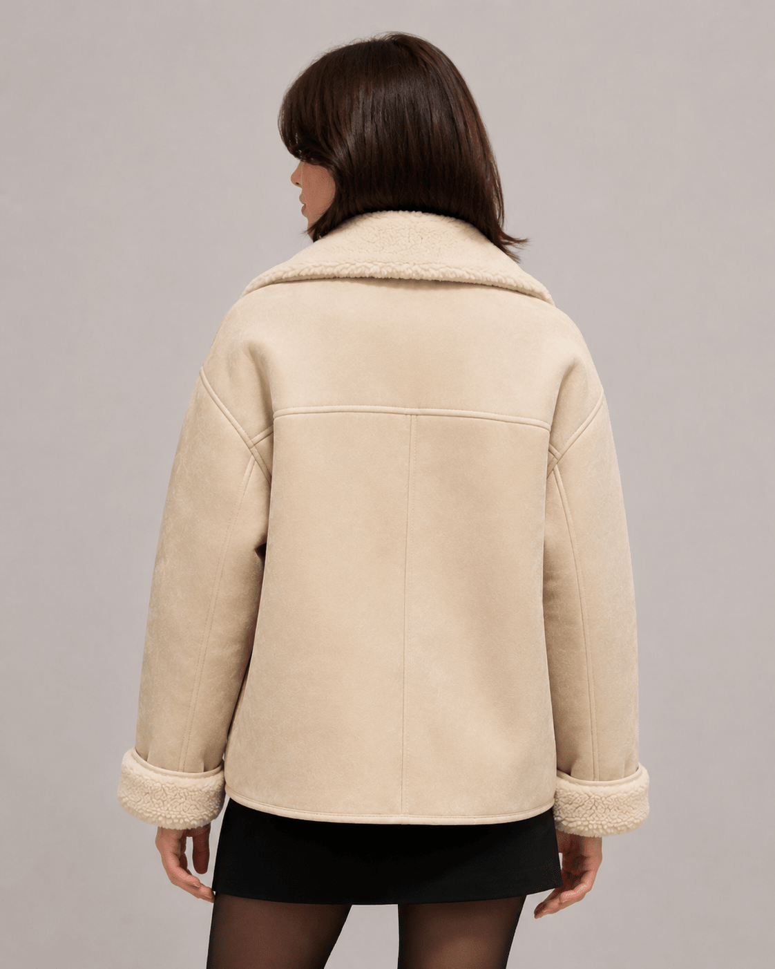 Women's Lapel Fur One-Piece Suede Fleece-Lined Warm Jacket - Edin London