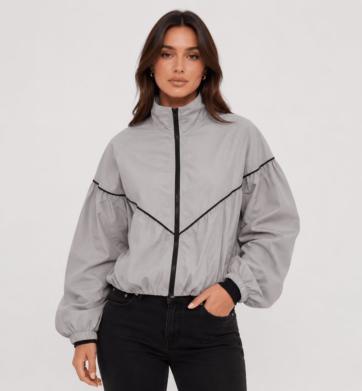 Women's Lightweight High Neck Zip-Up Nylon Jacket - Edin London