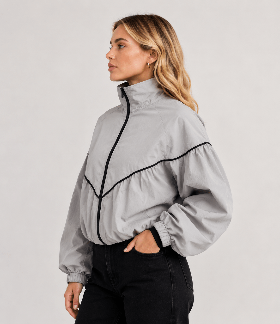 Women's Lightweight High Neck Zip-Up Nylon Jacket - Edin London