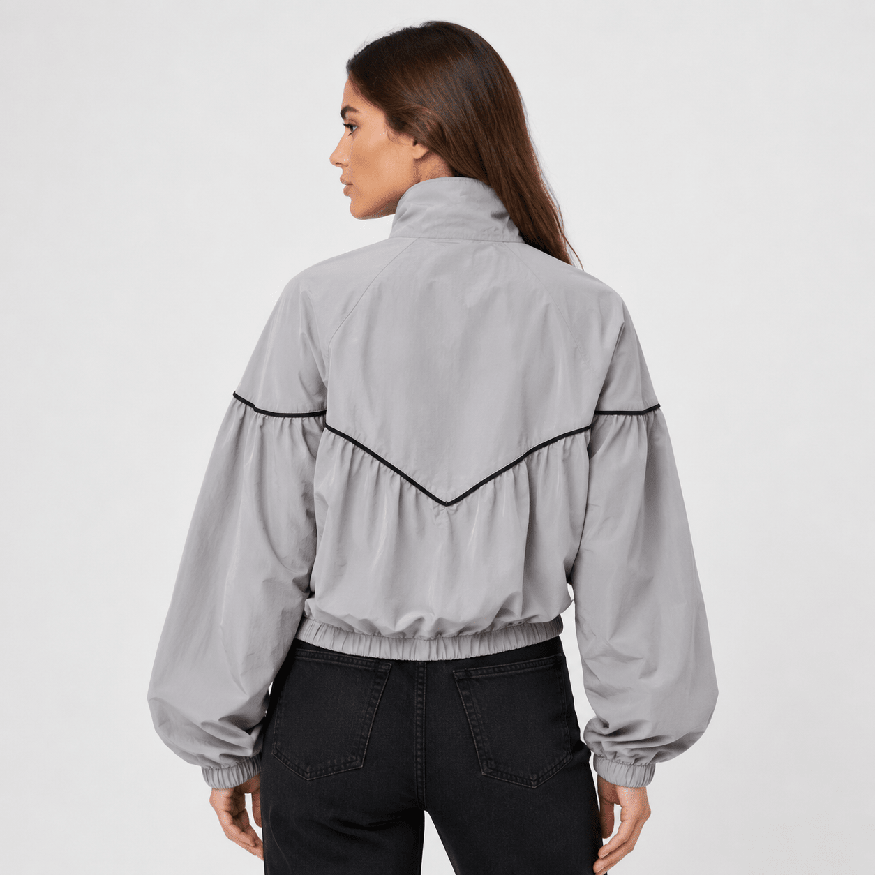 Women's Lightweight High Neck Zip-Up Nylon Jacket - Edin London