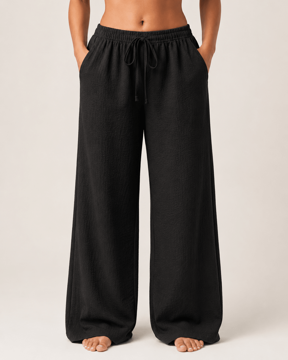 Women's Linen Blend Straight Leg Trousers High Waist Tie Up Casual Summer Pants - Edin London