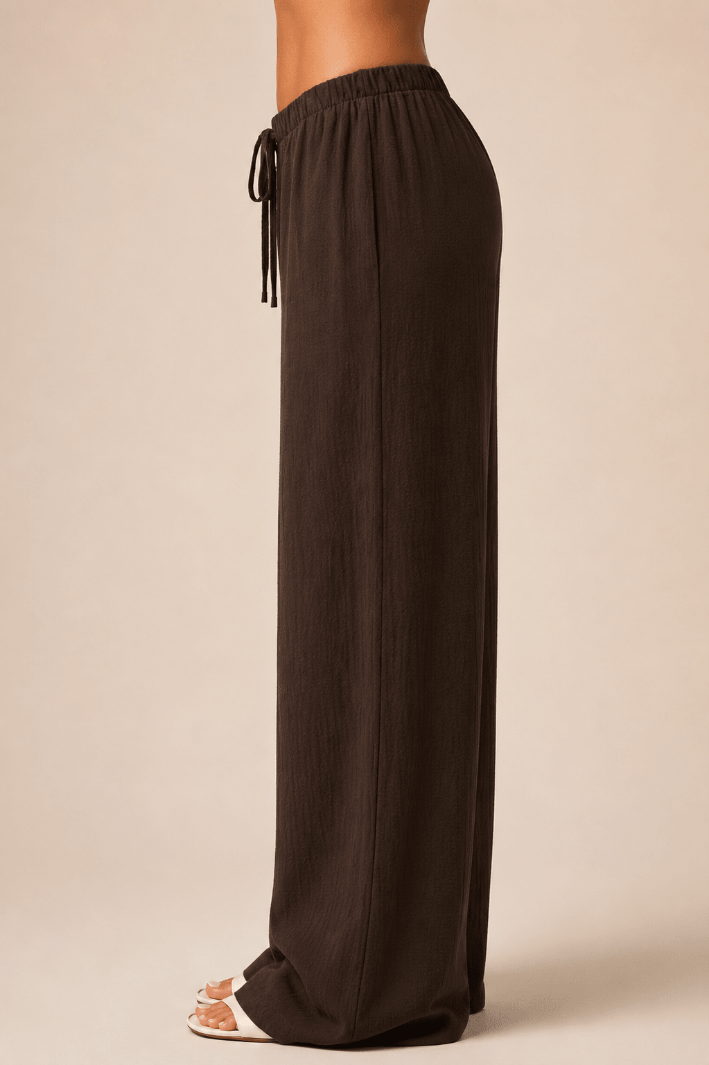 Women's Linen Blend Straight Leg Trousers High Waist Tie Up Casual Summer Pants - Edin London