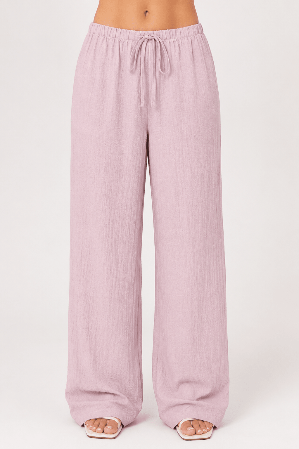 Women's Linen Blend Straight Leg Trousers High Waist Tie Up Casual Summer Pants - Edin London