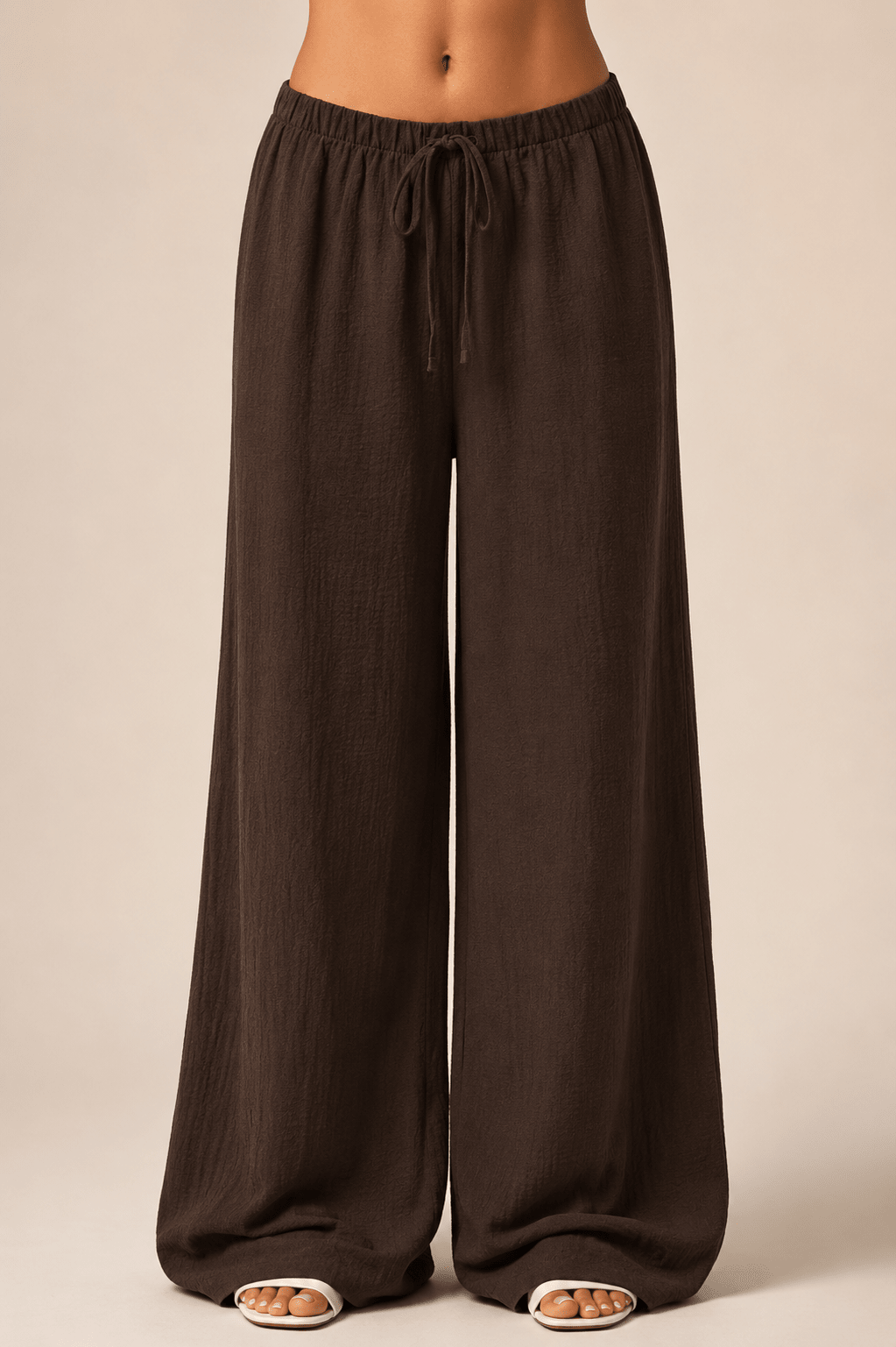 Women's Linen Blend Straight Leg Trousers High Waist Tie Up Casual Summer Pants - Edin London
