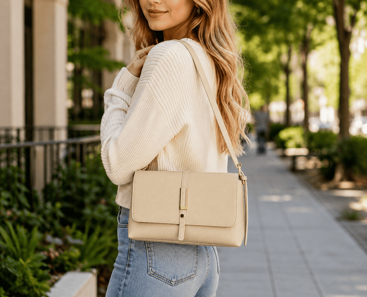 Women's Minimalist Square Flap Shoulder Bag Elegant PU Leather Crossbody Handbag for Work & Everyday Use - Edin London
