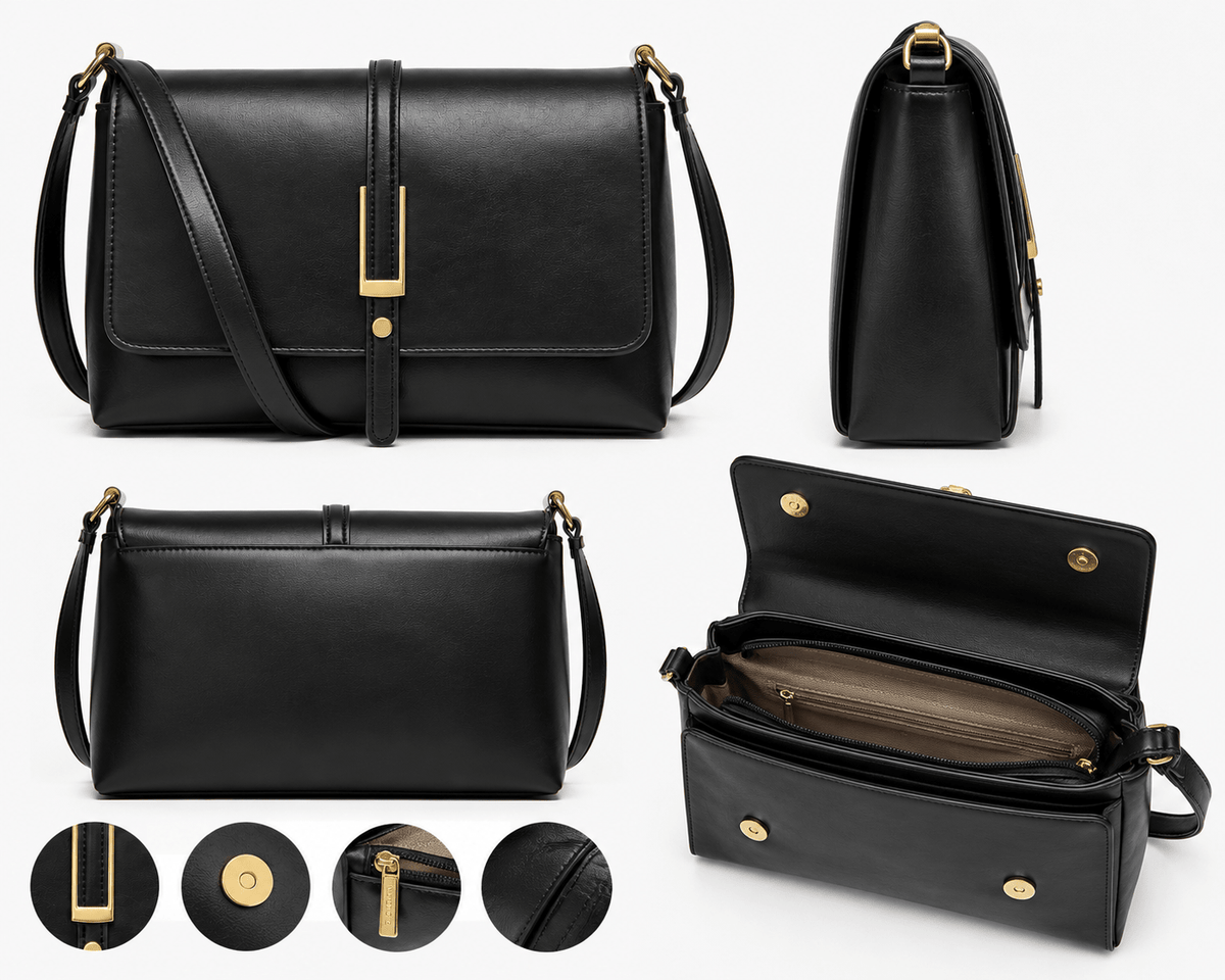 Women's Minimalist Square Flap Shoulder Bag Elegant PU Leather Crossbody Handbag for Work & Everyday Use - Edin London
