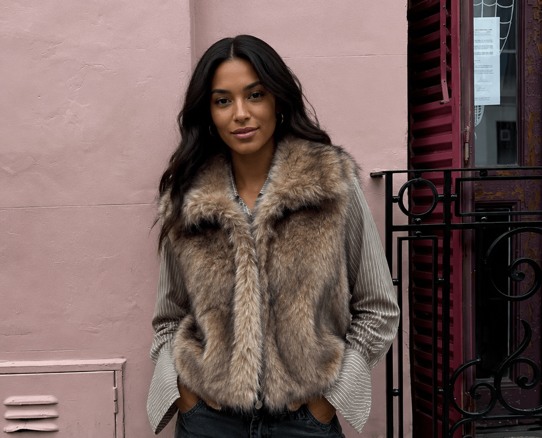 Women's New Casual Street Fashion Vest Faux Fur Top - Edin London