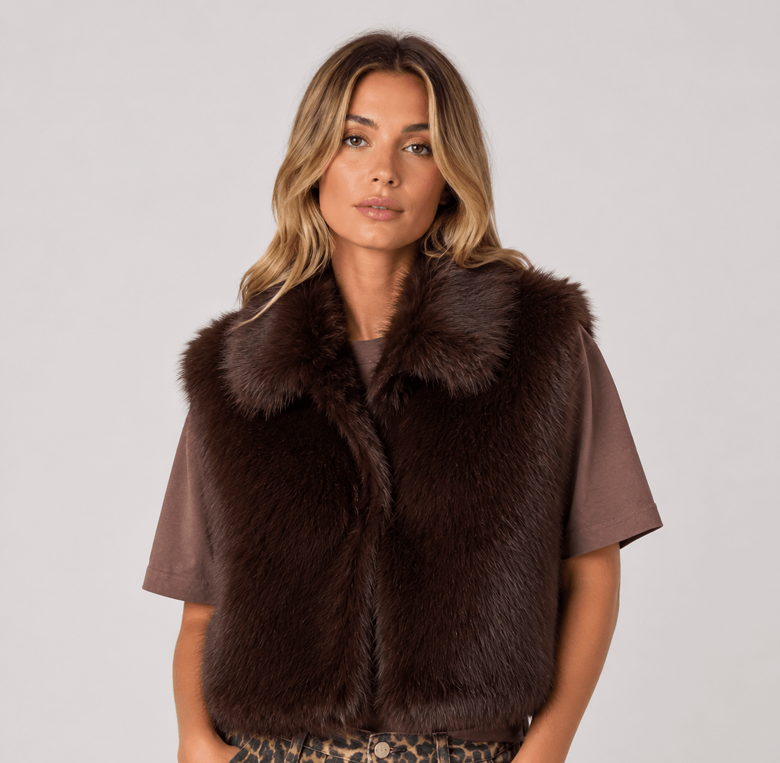 Women's New Casual Street Fashion Vest Faux Fur Top - Edin London