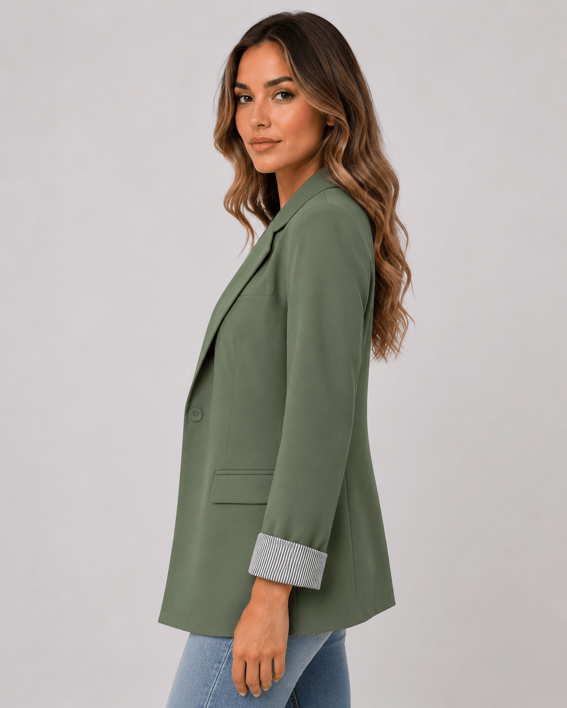 Women's Notched Lapel Blazer Classic Front Button Casual Office Jacket - Edin London